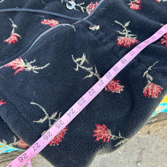 VTG Early Winters Womens Jacket Large Black Full Zip Fleece Floral Vintage - Picture 8 of 12